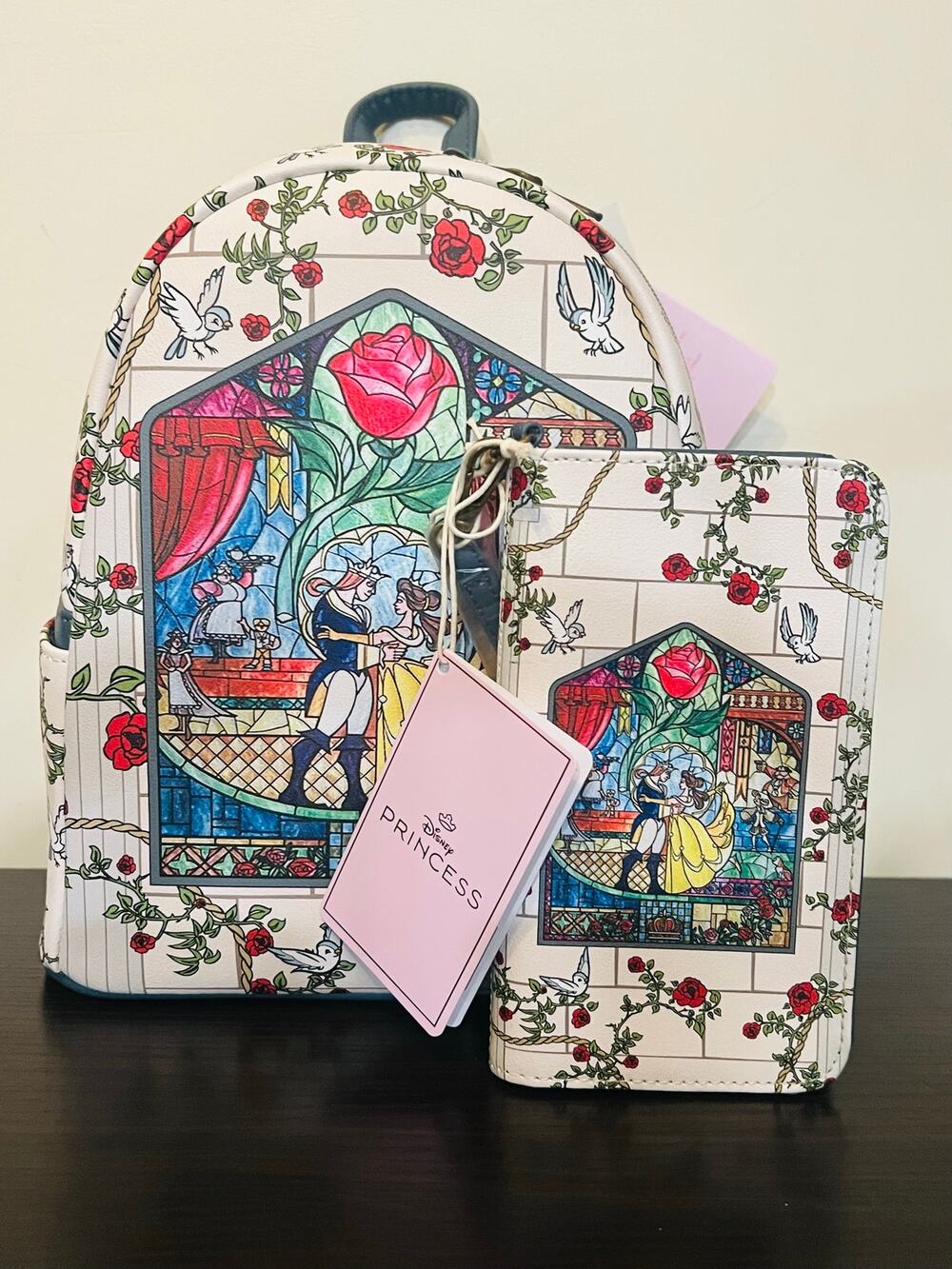 Loungefly Disney Belle Beauty & Beast Stained Glass Mini Backpack Wallet